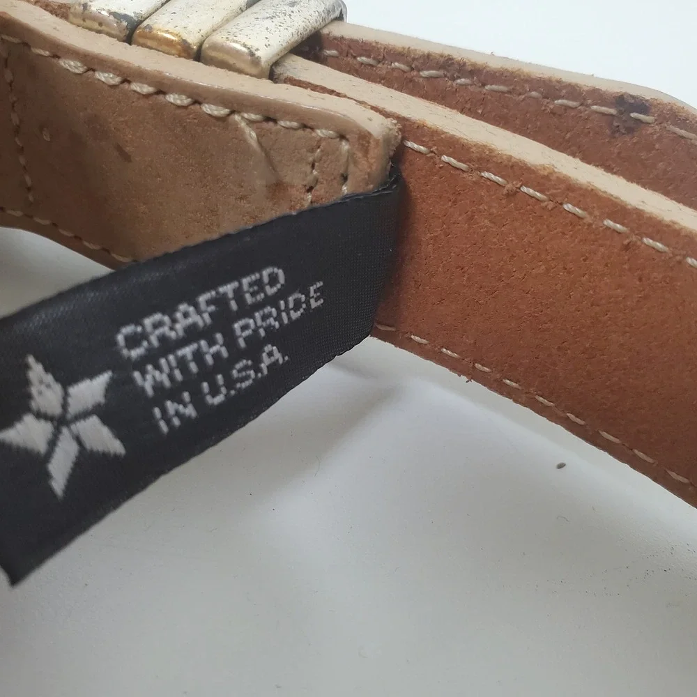 Brighton Light Brown Leather Belt Seashells Starfish Vintage 90s Made In USA S